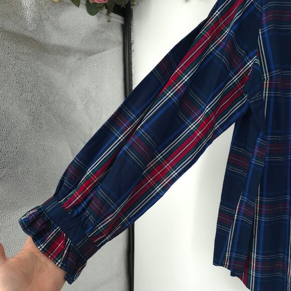 St. John's Bay Plus Size Navy Tartan Plaid Shirt Size XXL NWT - Picture 6 of 11